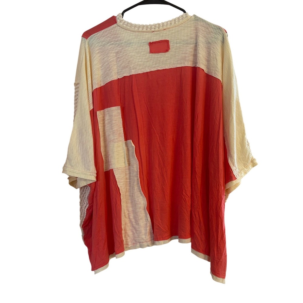 POL Clothing Coral‎ Cream Patchwork Oversized Boho V-Neck Top FKT887 Small - Picture 3 of 5